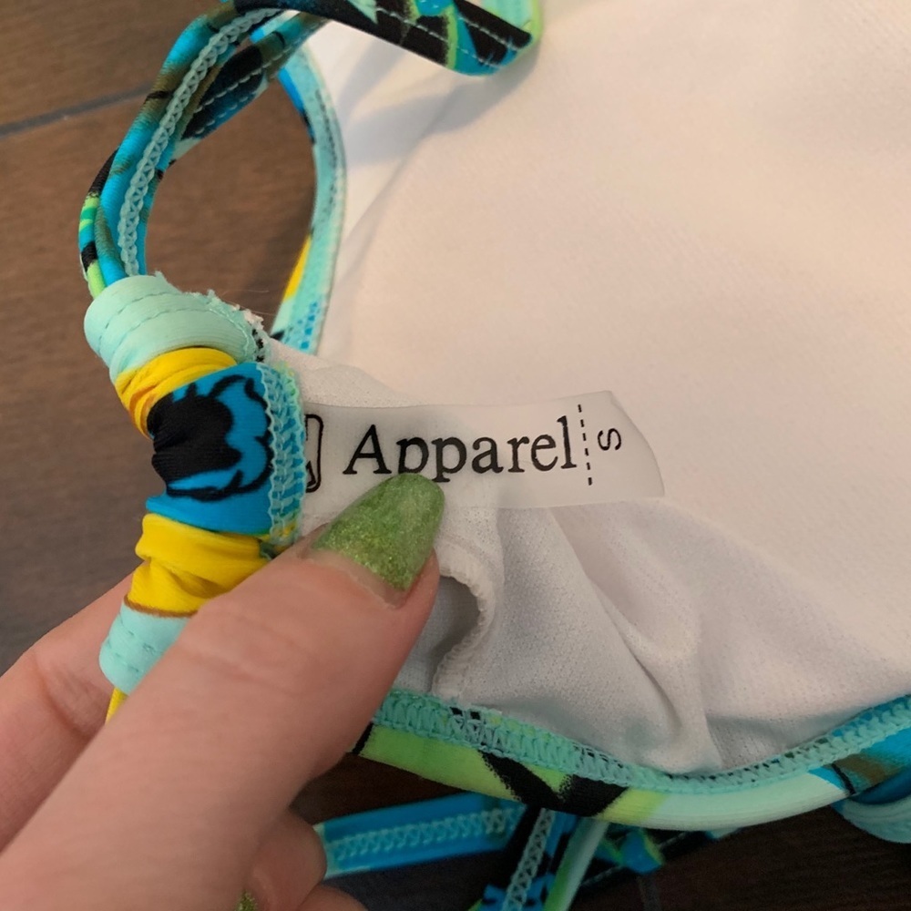 C Apparel Blue and Yellow Strappy Floral Bikini Top - Picture 3 of 3